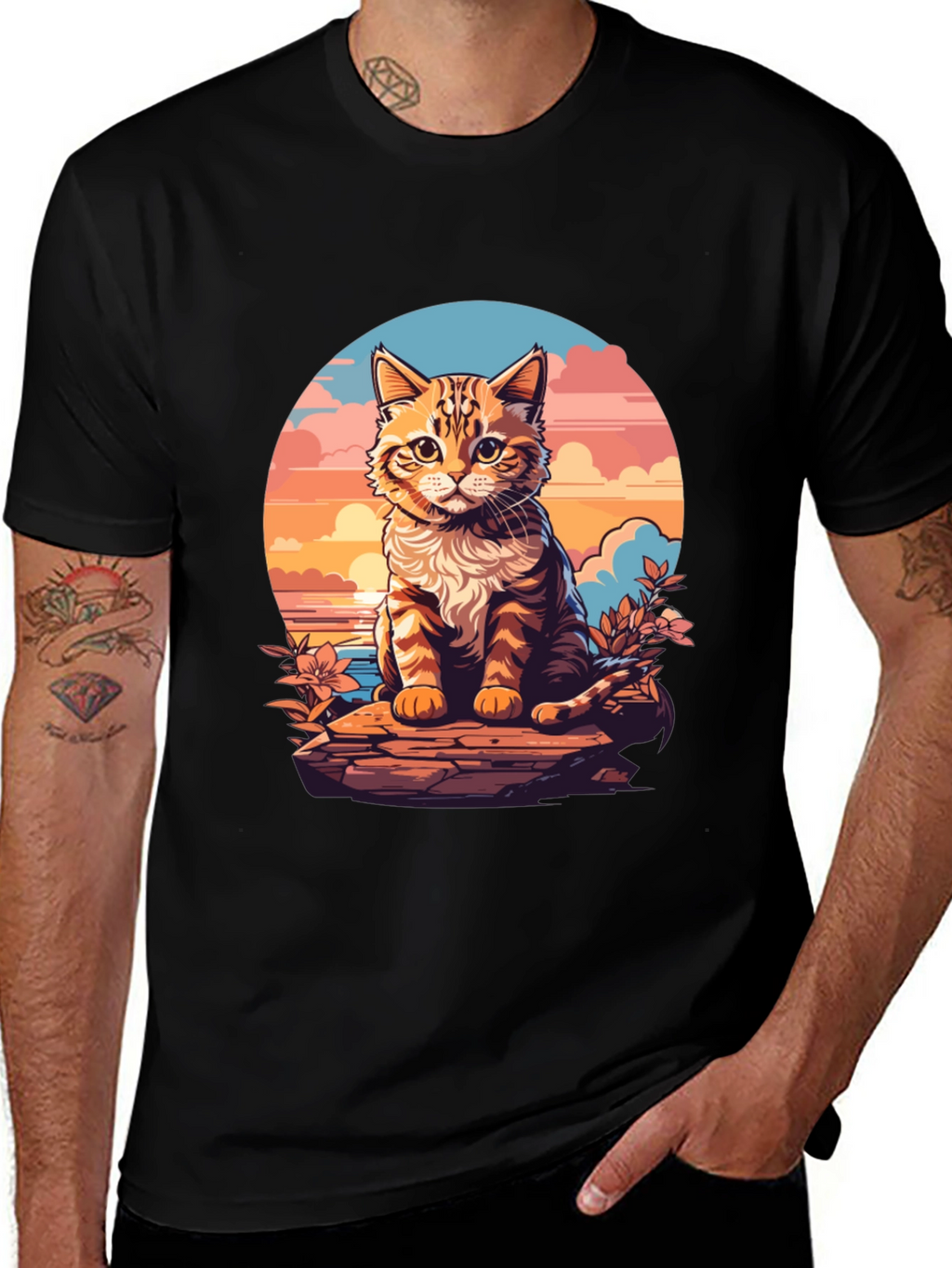 Sunset Cat Graphic Tee