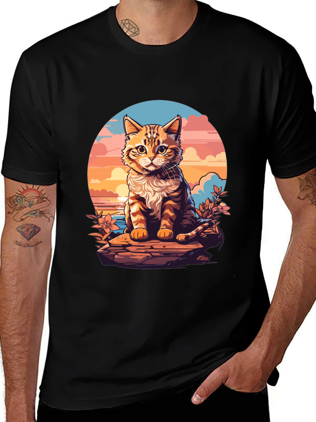 Sunset Cat Graphic Tee