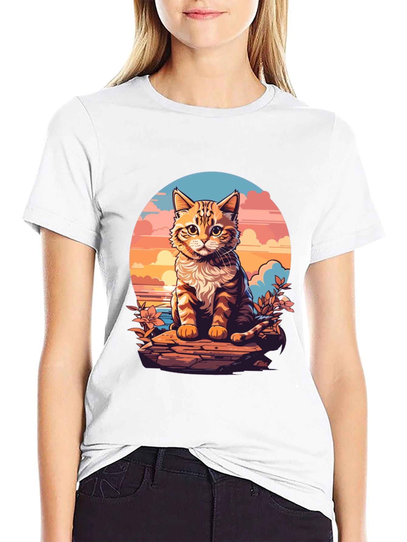 Sunset Cat Graphic Tee
