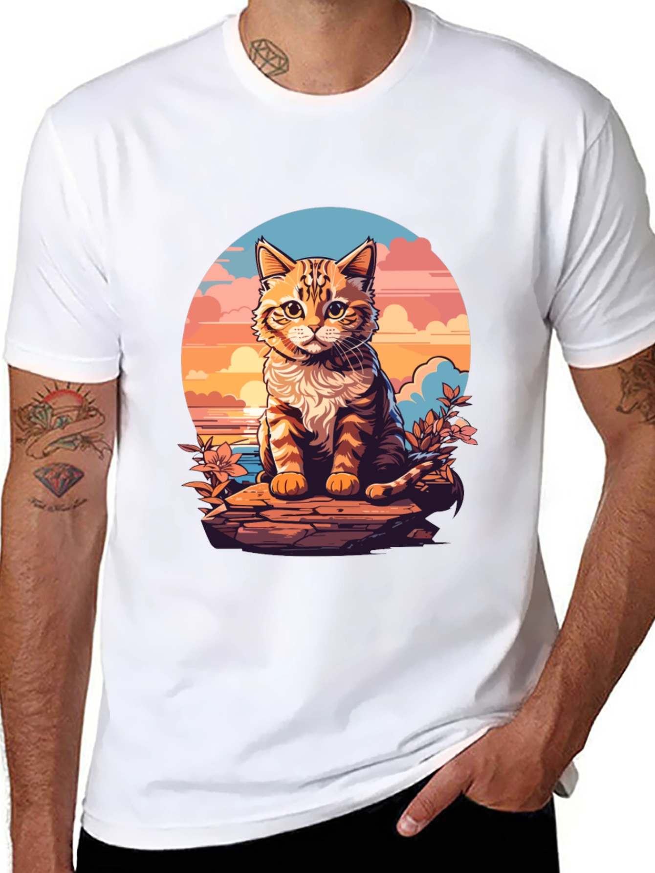 Sunset Cat Graphic Tee