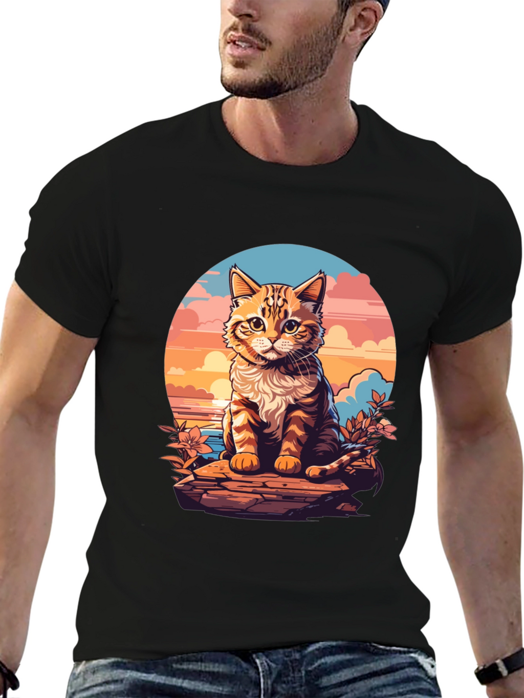 Sunset Cat Graphic Tee