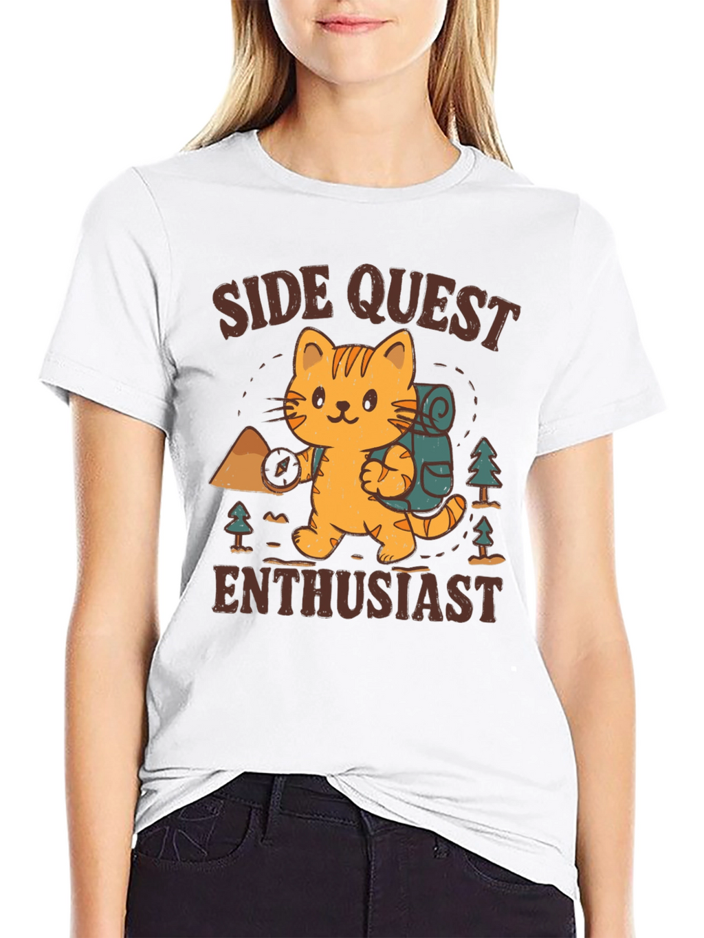 Side Quest Enthusiast Cat Hiking T-Shirt