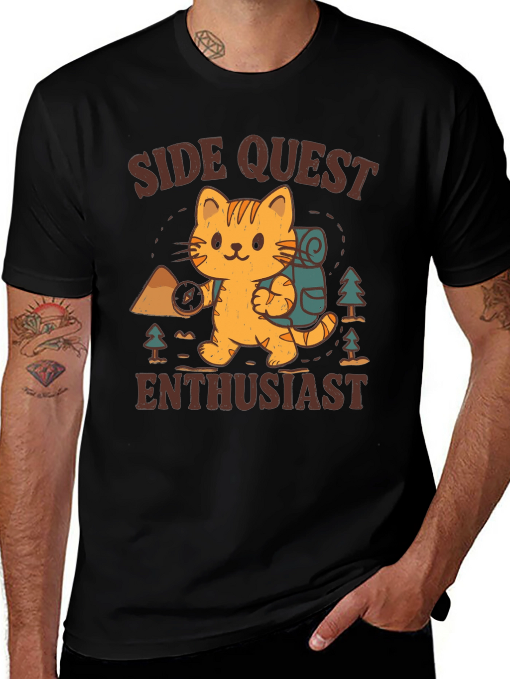Side Quest Enthusiast Cat Hiking T-Shirt