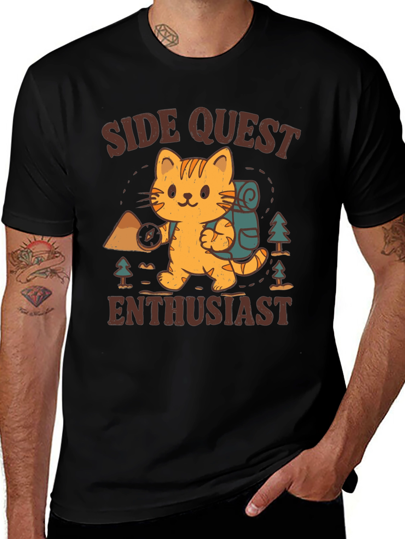 Side Quest Enthusiast Cat Hiking T-Shirt