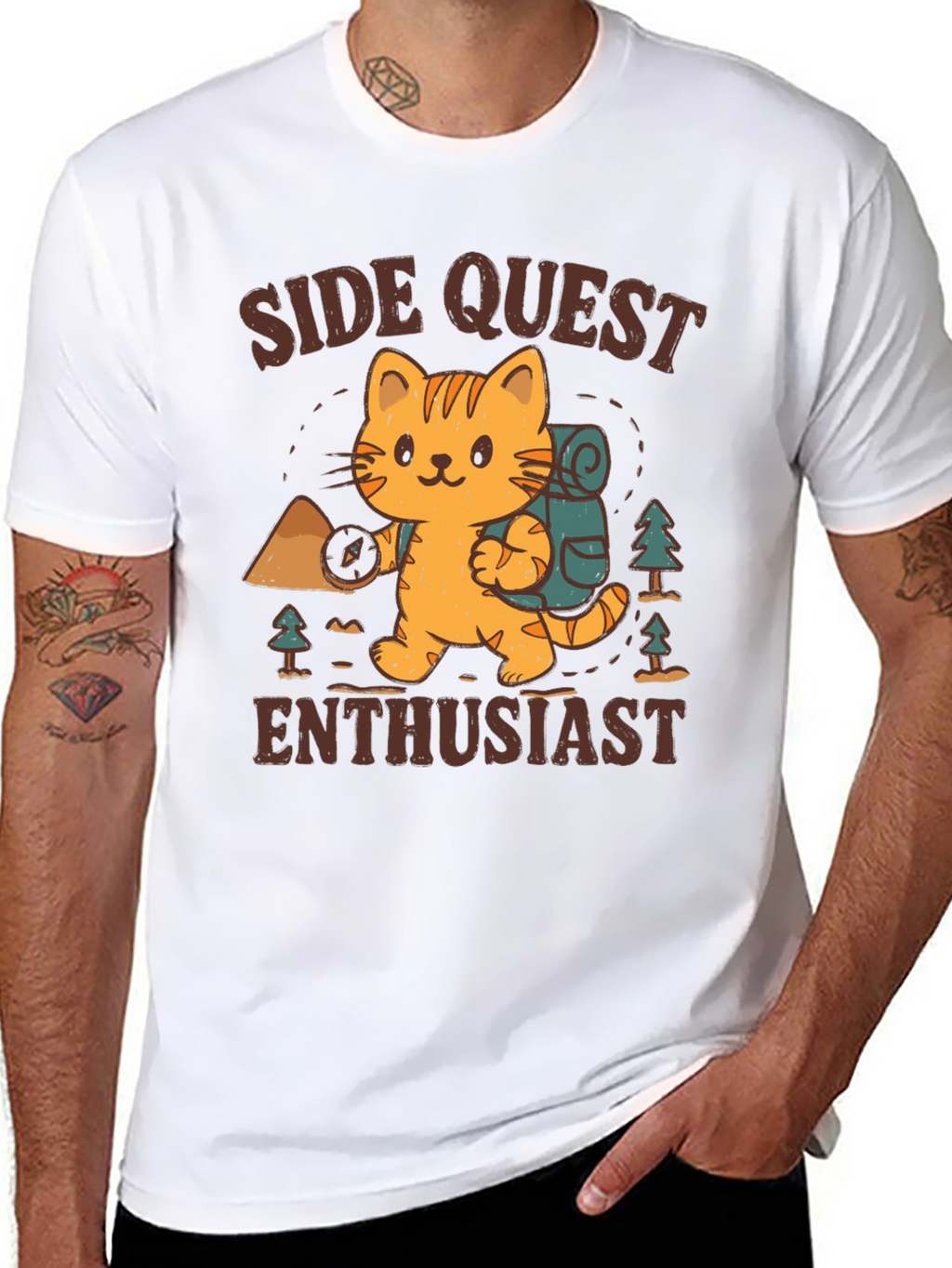 Side Quest Enthusiast Cat Hiking T-Shirt