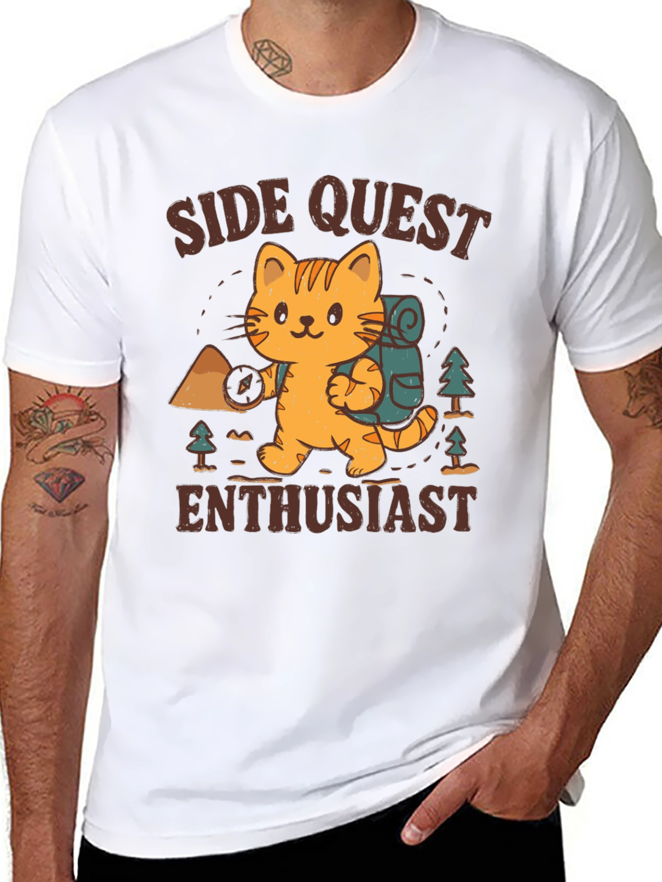 Side Quest Enthusiast Cat Hiking T-Shirt