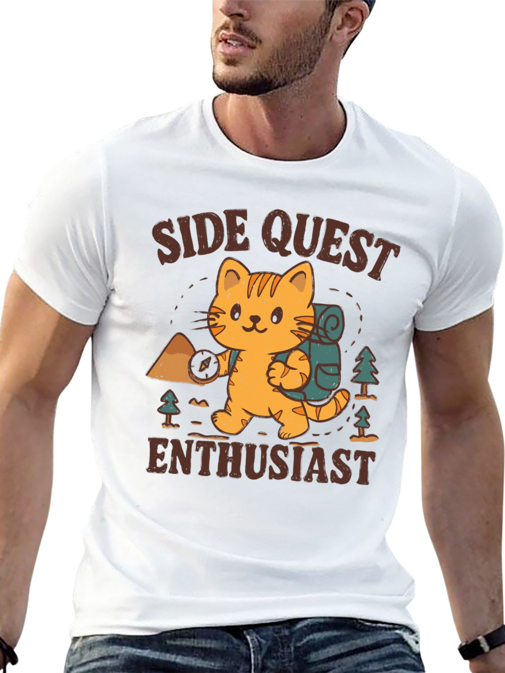 Side Quest Enthusiast Cat Hiking T-Shirt