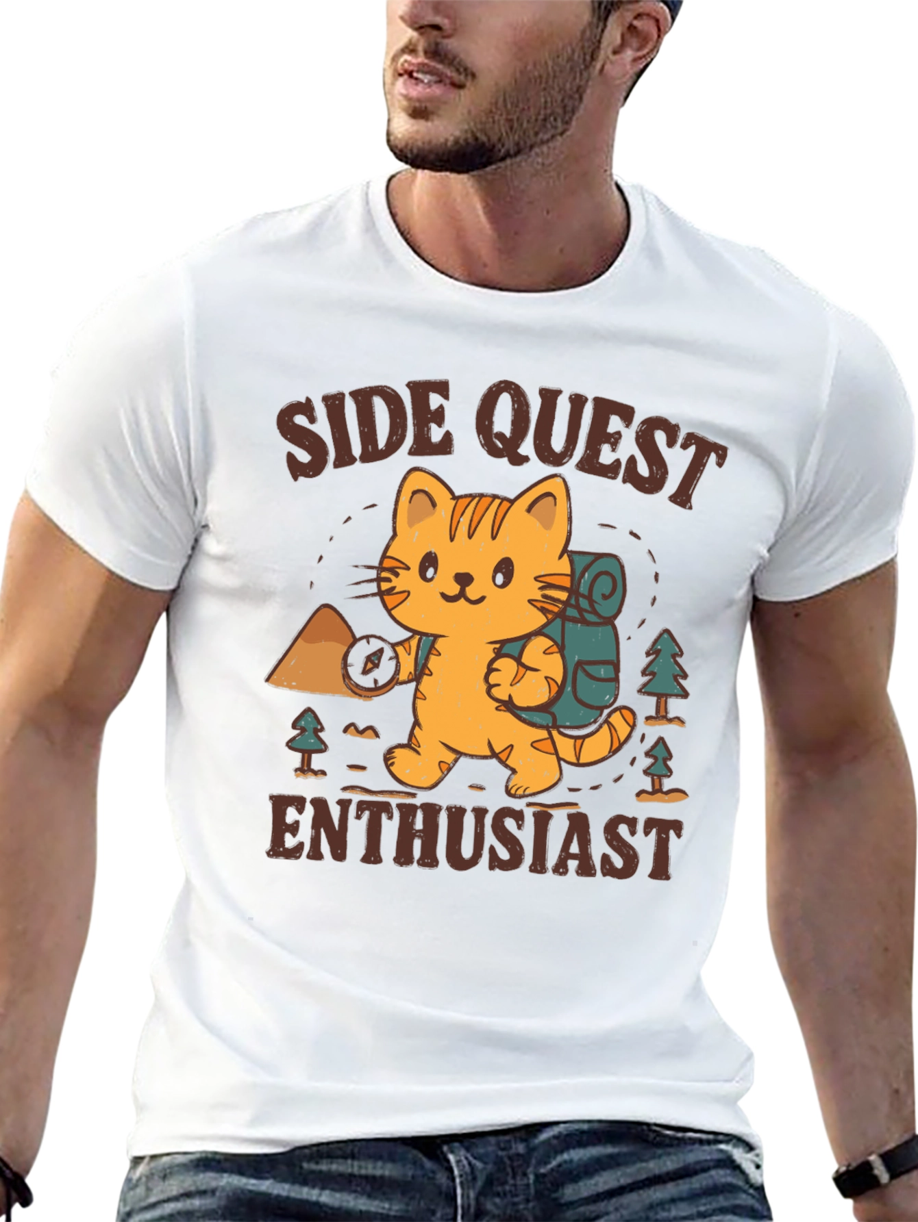 Side Quest Enthusiast Cat Hiking T-Shirt