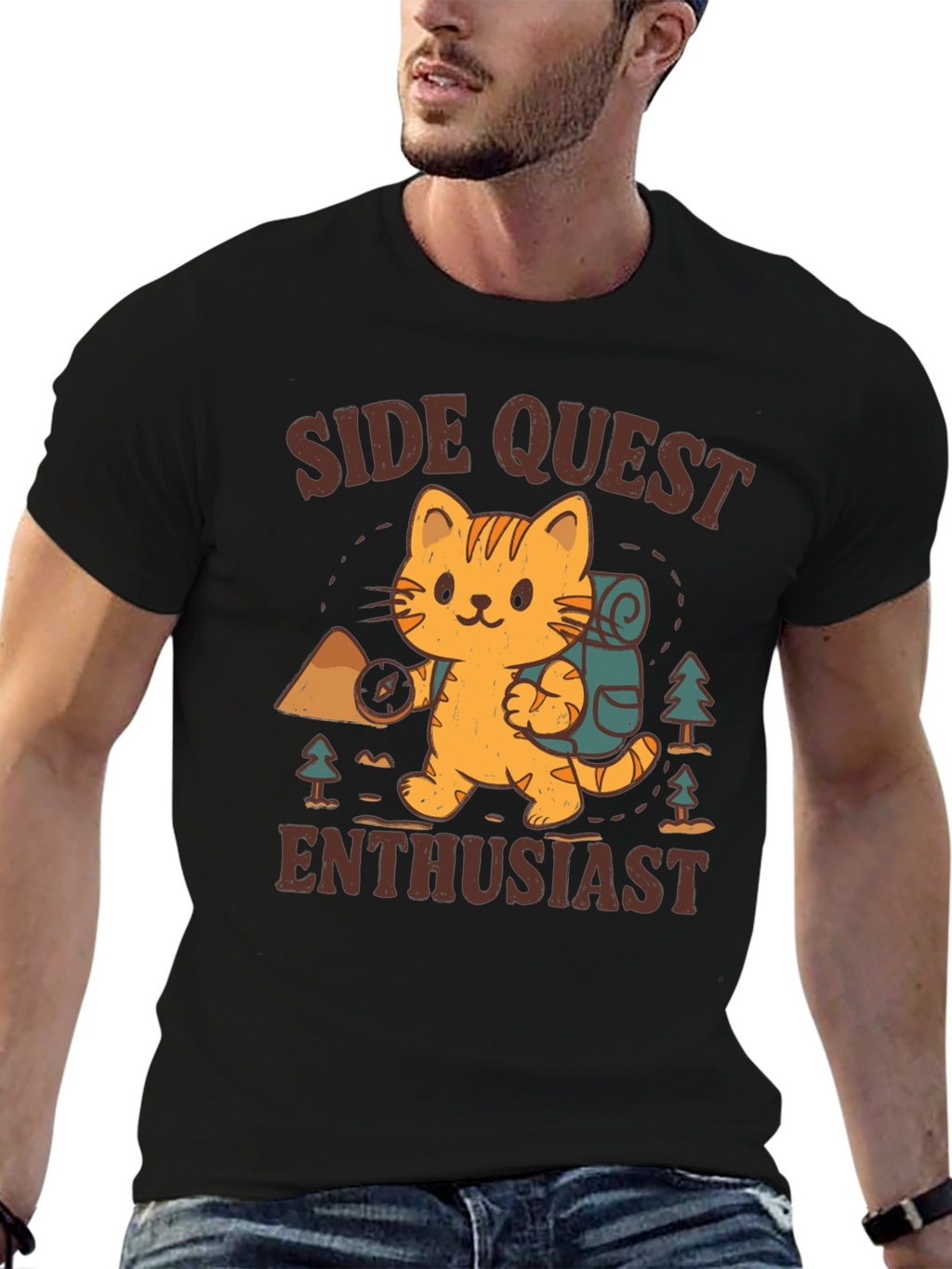 Side Quest Enthusiast Cat Hiking T-Shirt