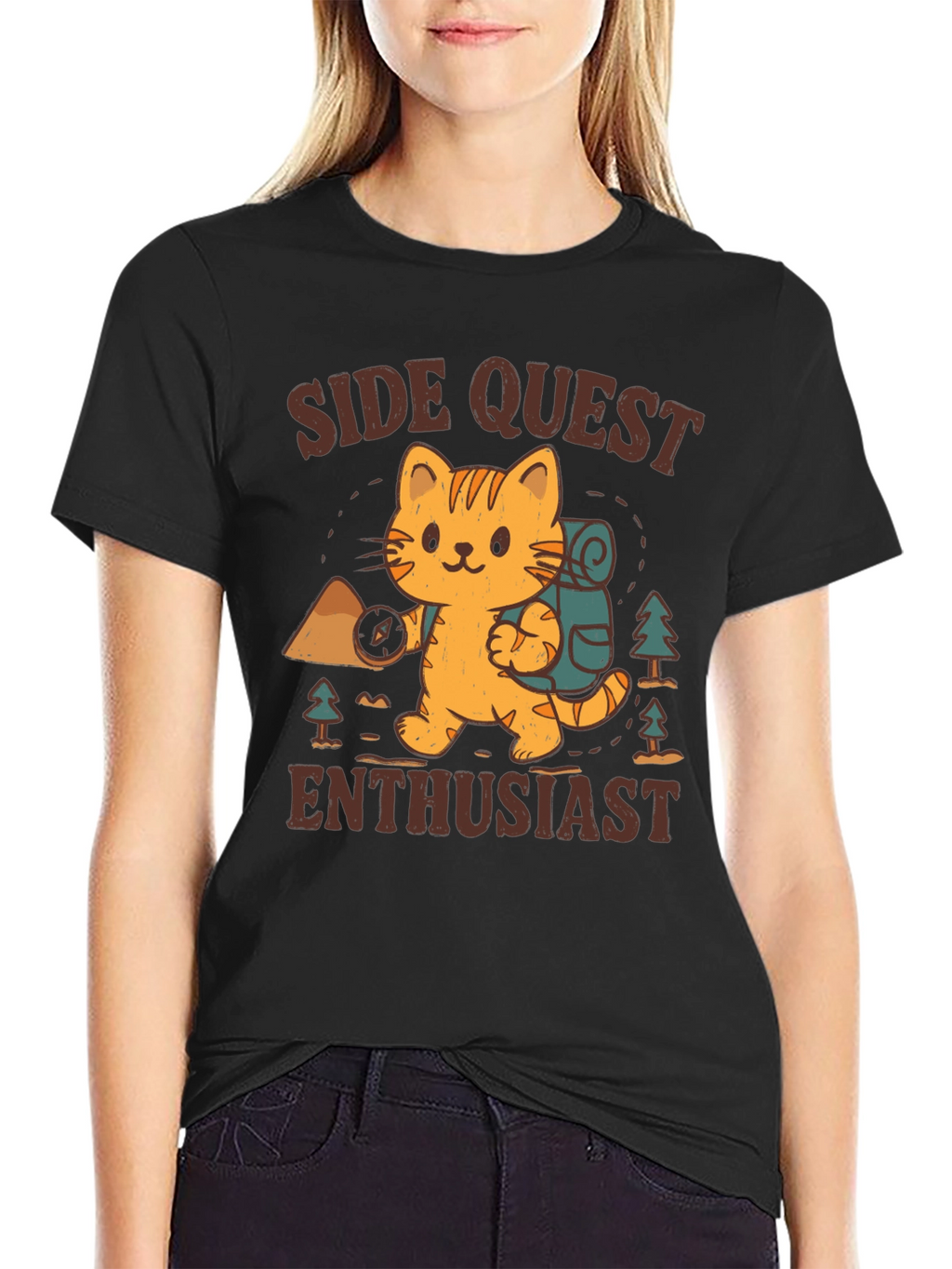 Side Quest Enthusiast Cat Hiking T-Shirt