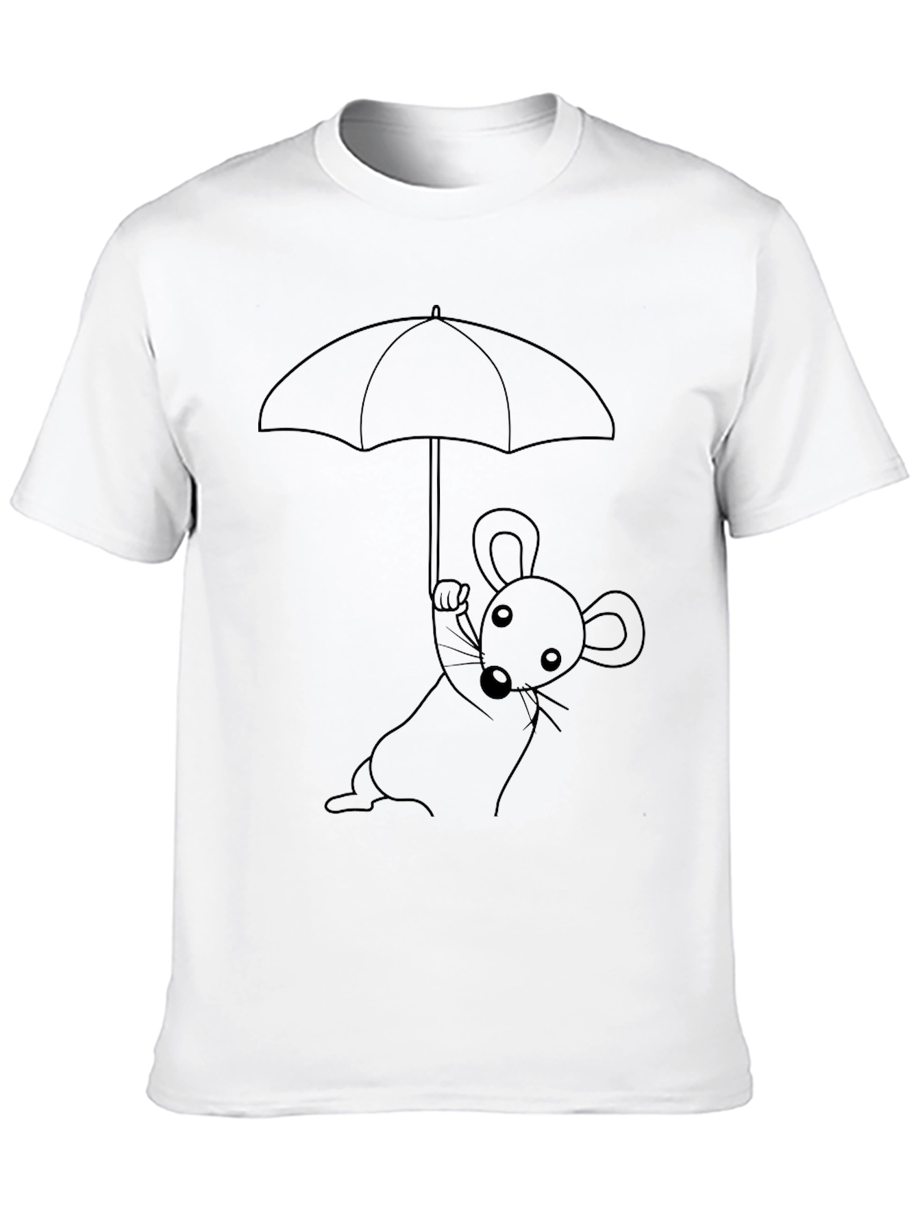 Whimsical Mouse Under Umbrella Graphic T-Shirt