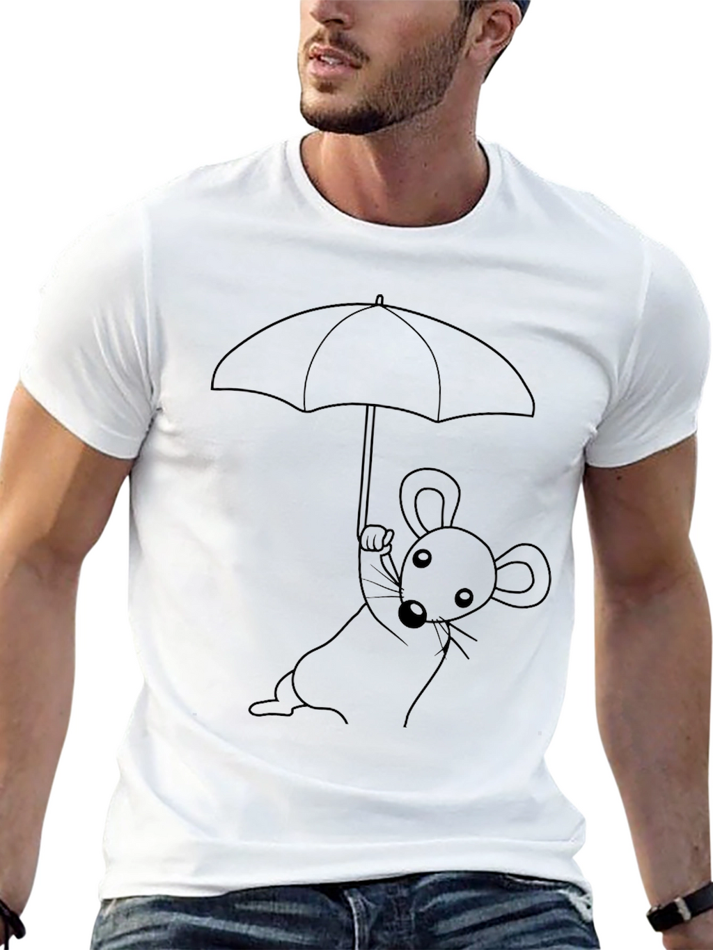 Whimsical Mouse Under Umbrella Graphic T-Shirt
