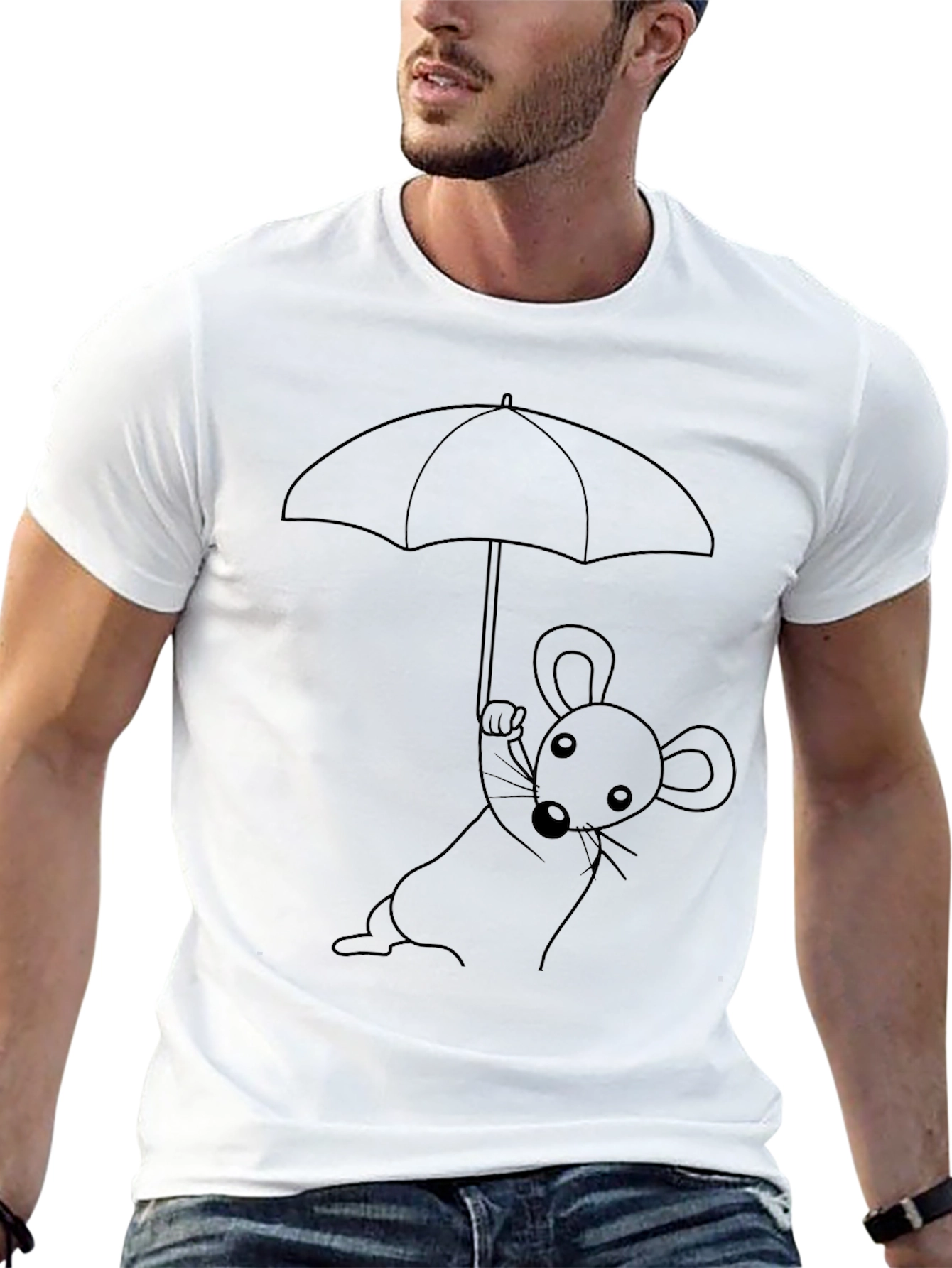 Whimsical Mouse Under Umbrella Graphic T-Shirt