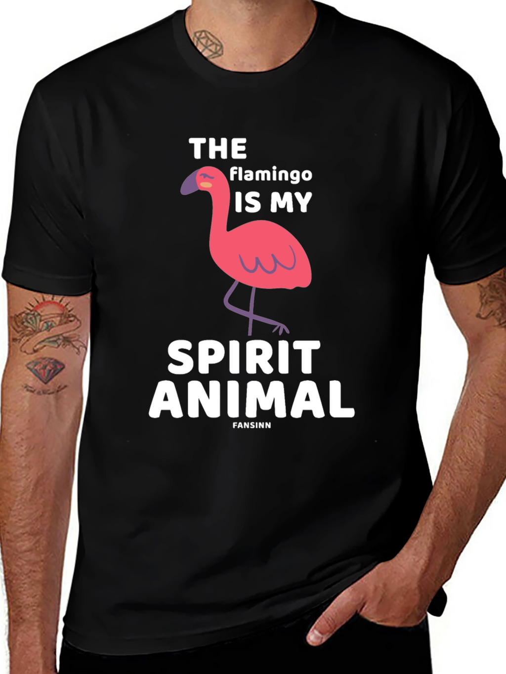 Flamingo Spirit Animal Black Graphic Tee