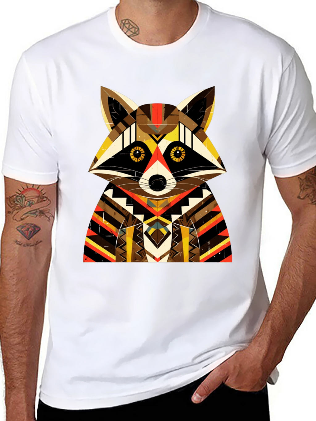 Geometric Raccoon Graphic Tee - Unique Design