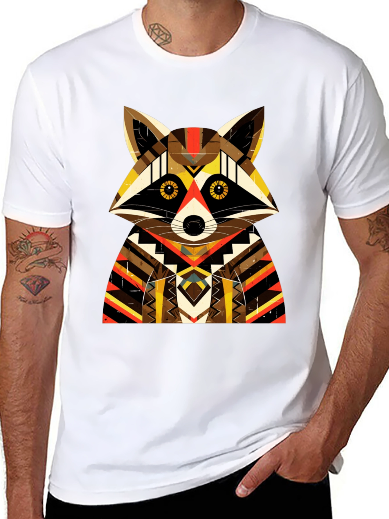 Geometric Raccoon Graphic Tee - Unique Design