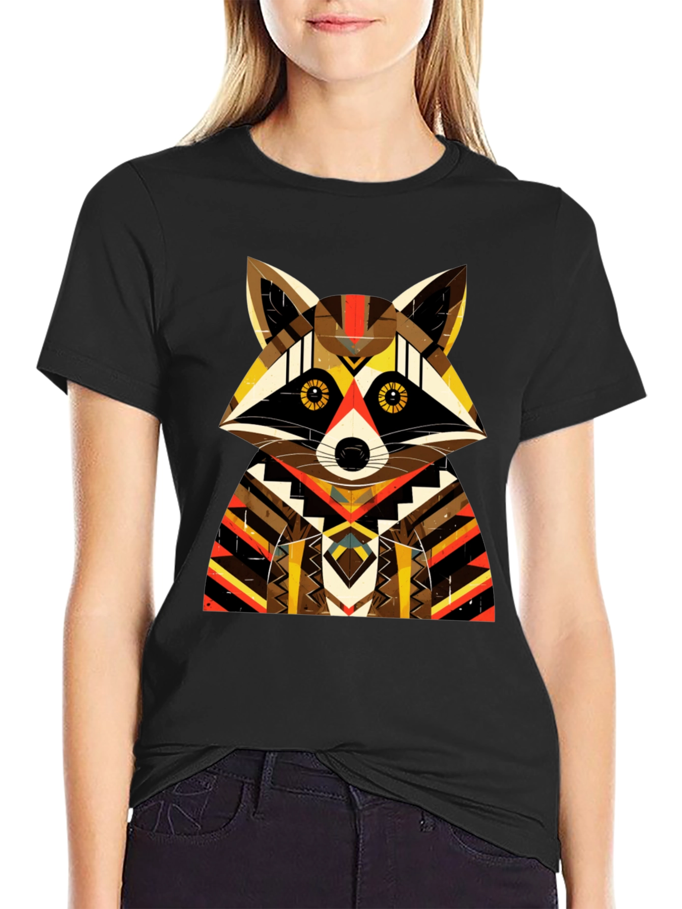Geometric Raccoon Graphic Tee - Unique Design