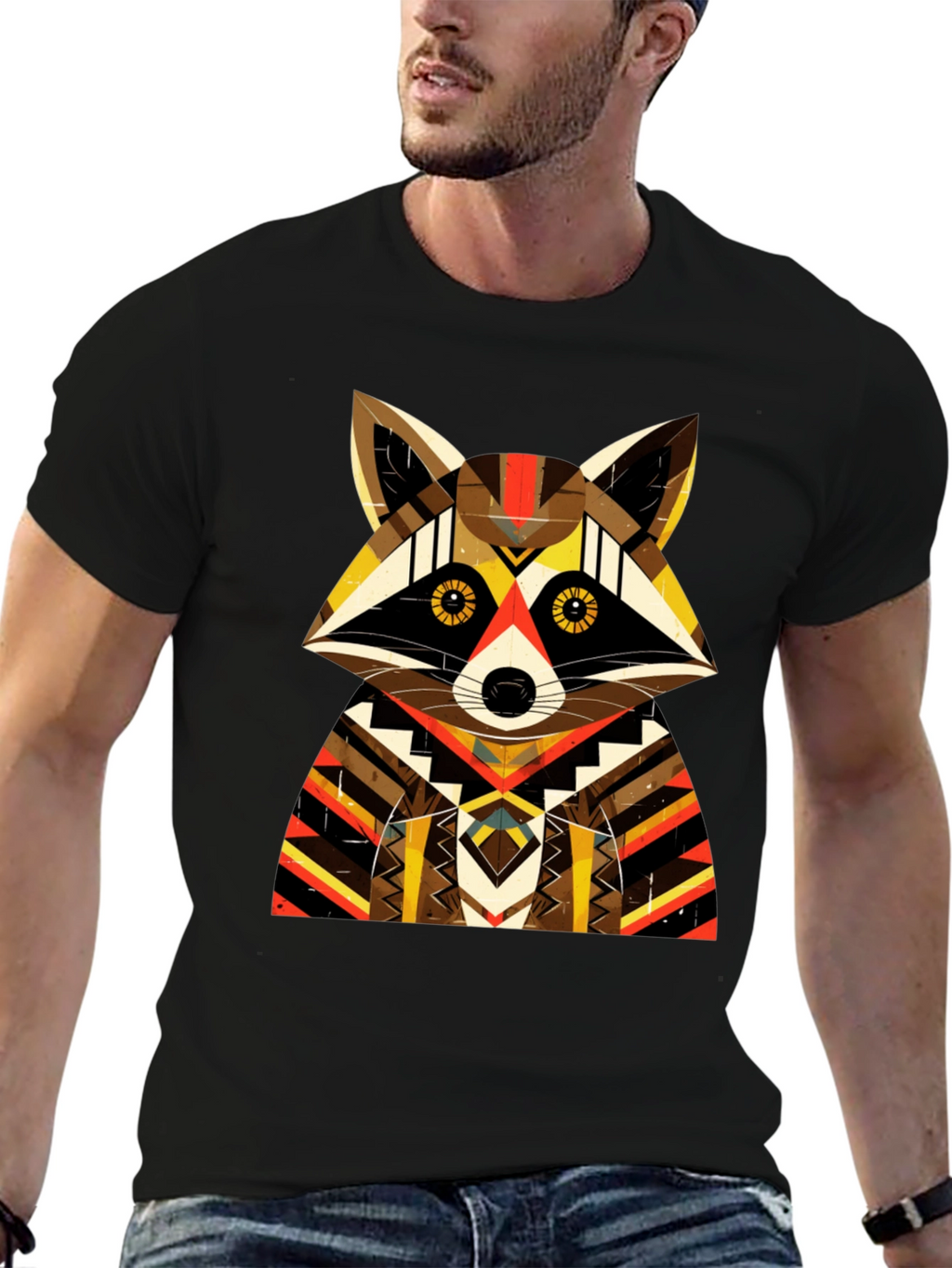 Geometric Raccoon Graphic Tee - Unique Design