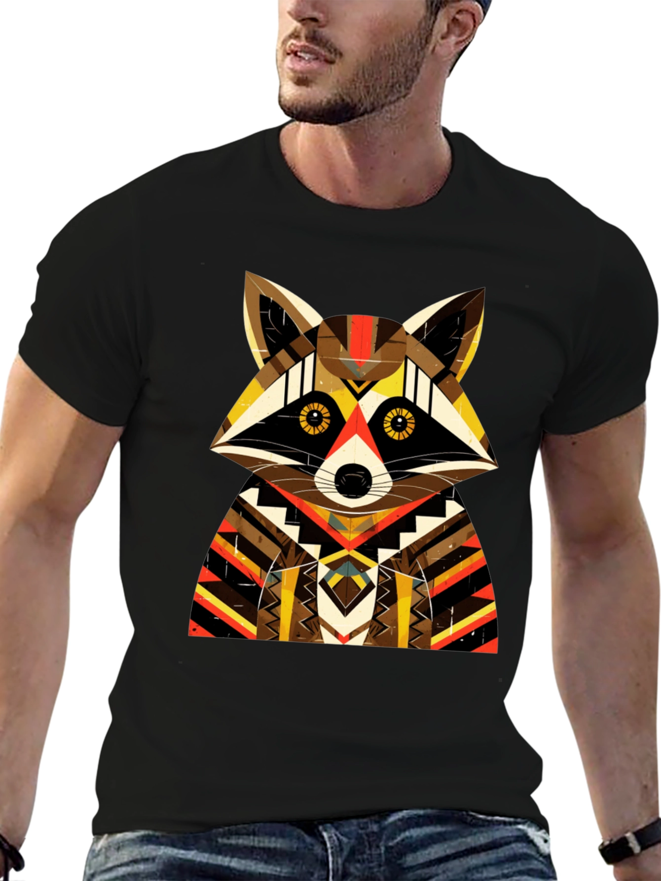 Geometric Raccoon Graphic Tee - Unique Design
