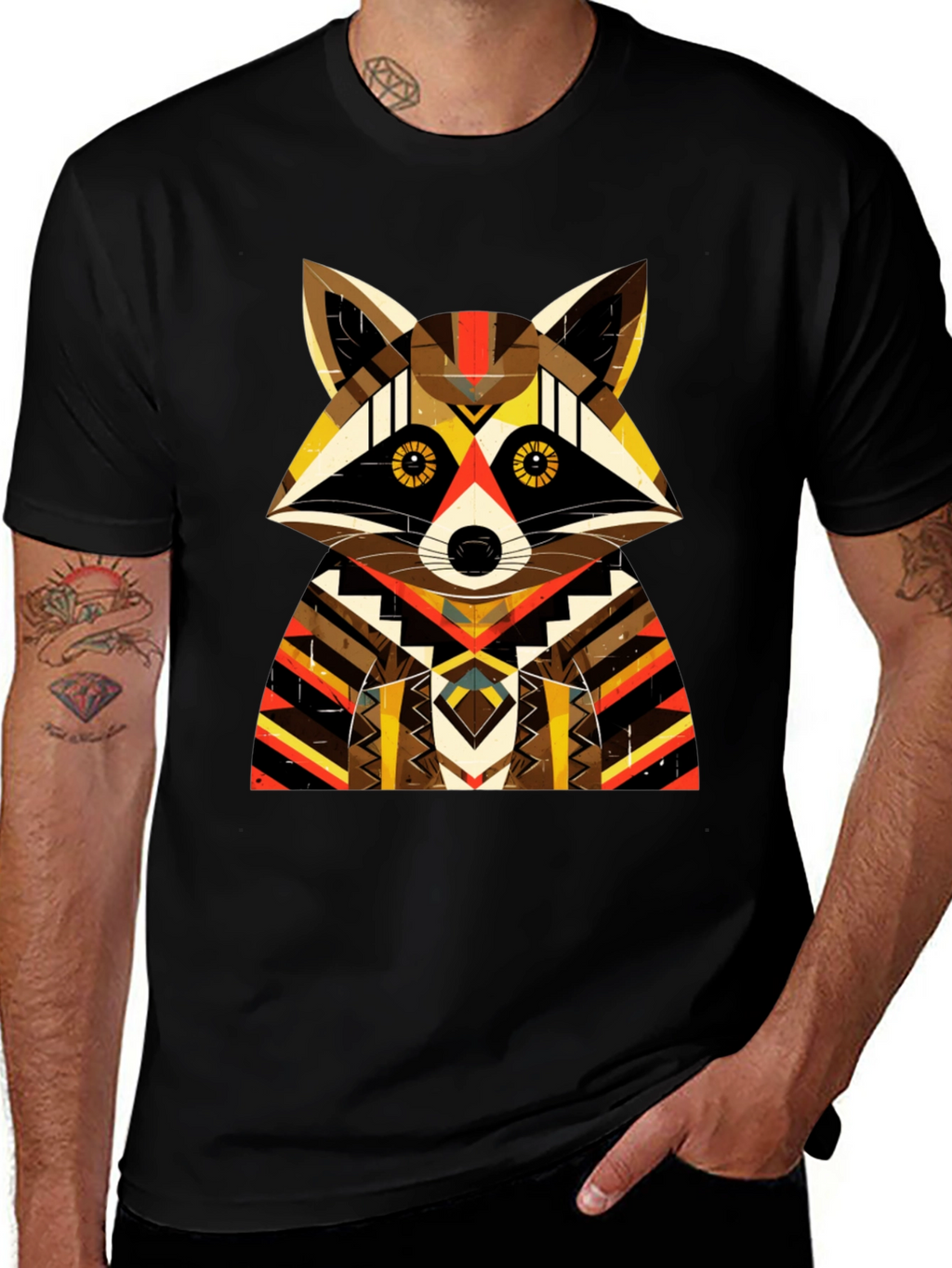 Geometric Raccoon Graphic Tee - Unique Design