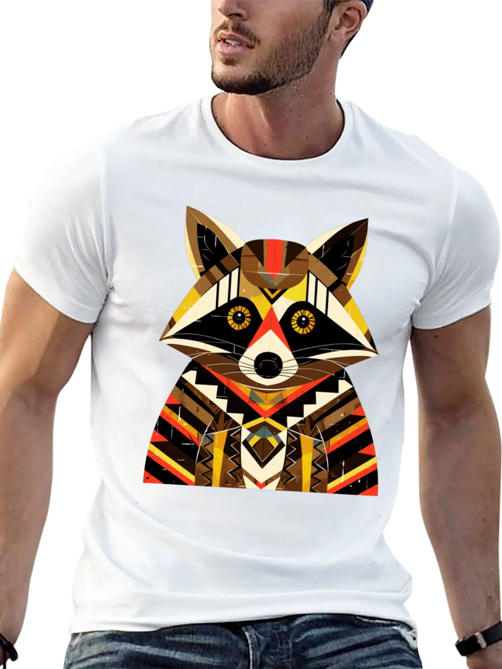 Geometric Raccoon Graphic Tee - Unique Design