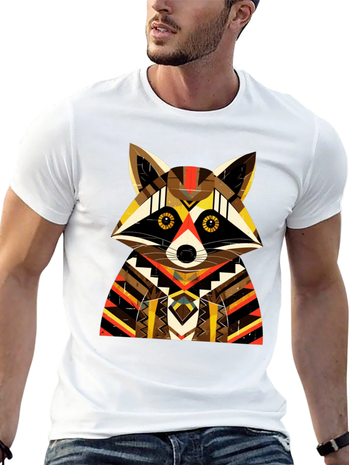 Geometric Raccoon Graphic Tee - Unique Design