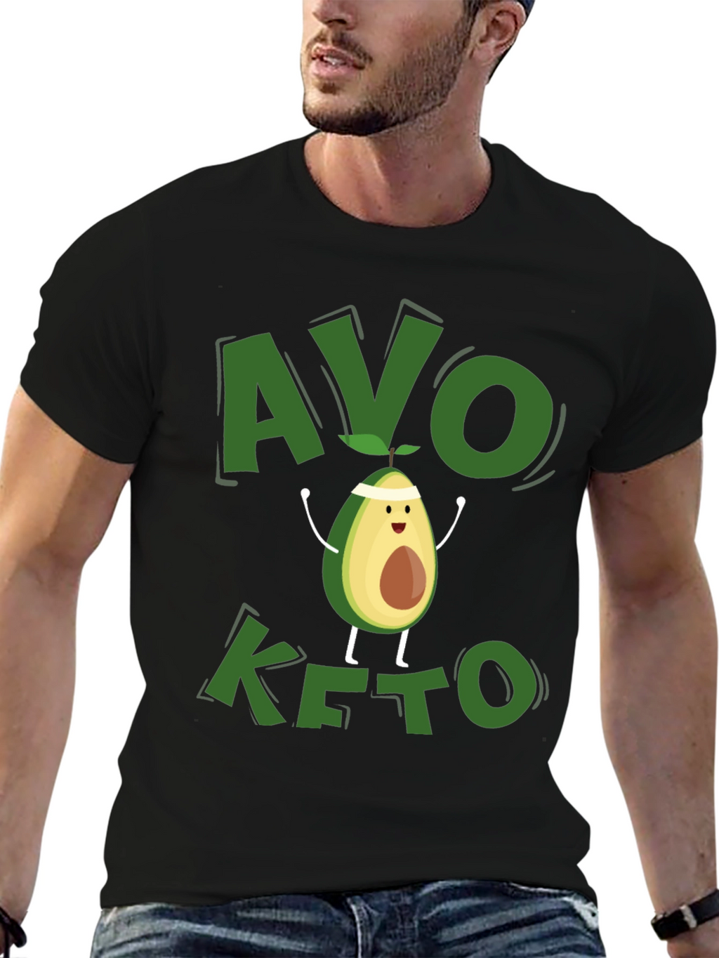 Avo Keto Black T-Shirt - Avocado Cartoon Design