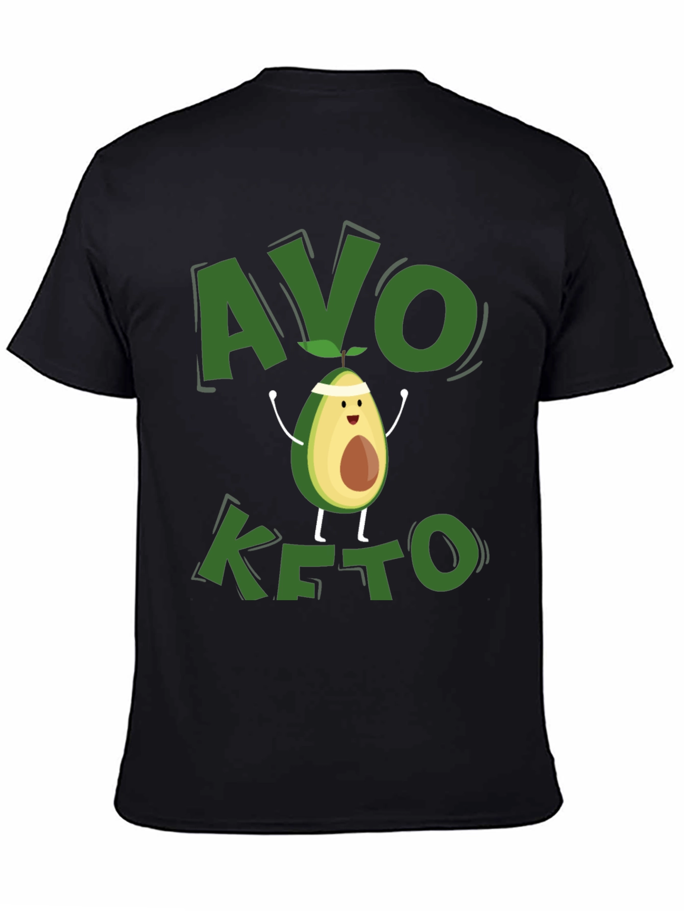 Avo Keto Black T-Shirt - Avocado Cartoon Design