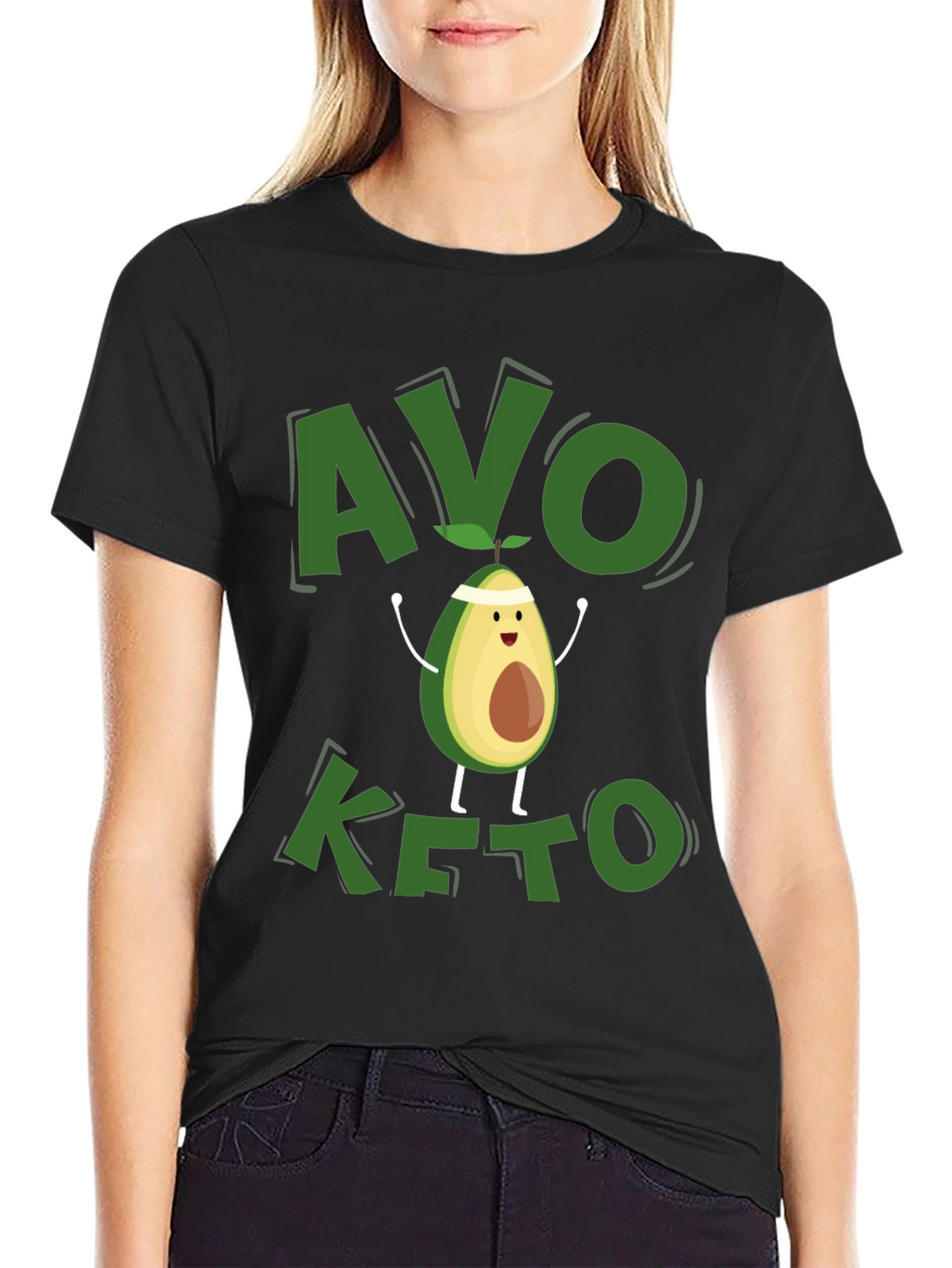 Avo Keto Black T-Shirt - Avocado Cartoon Design