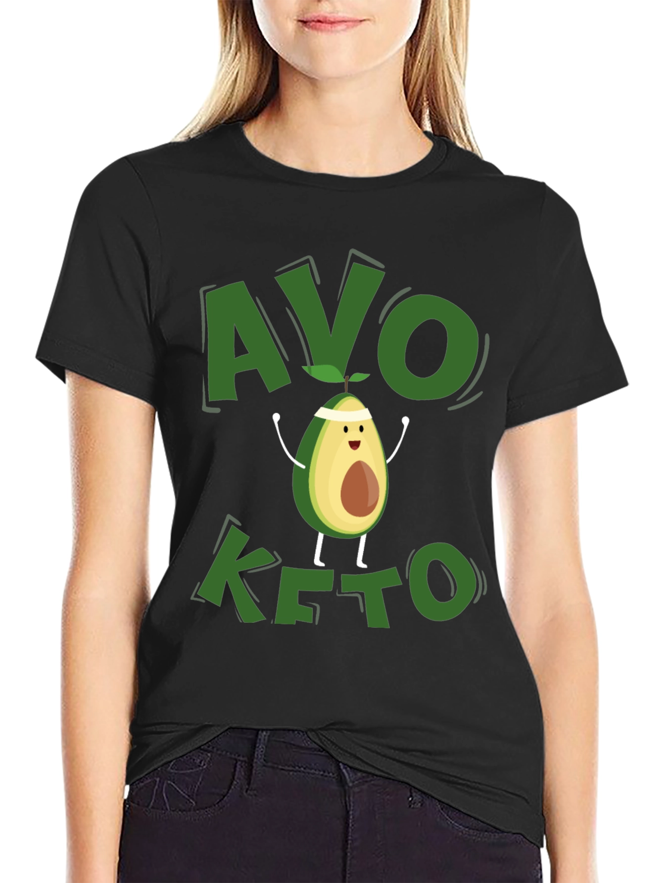 Avo Keto Black T-Shirt - Avocado Cartoon Design