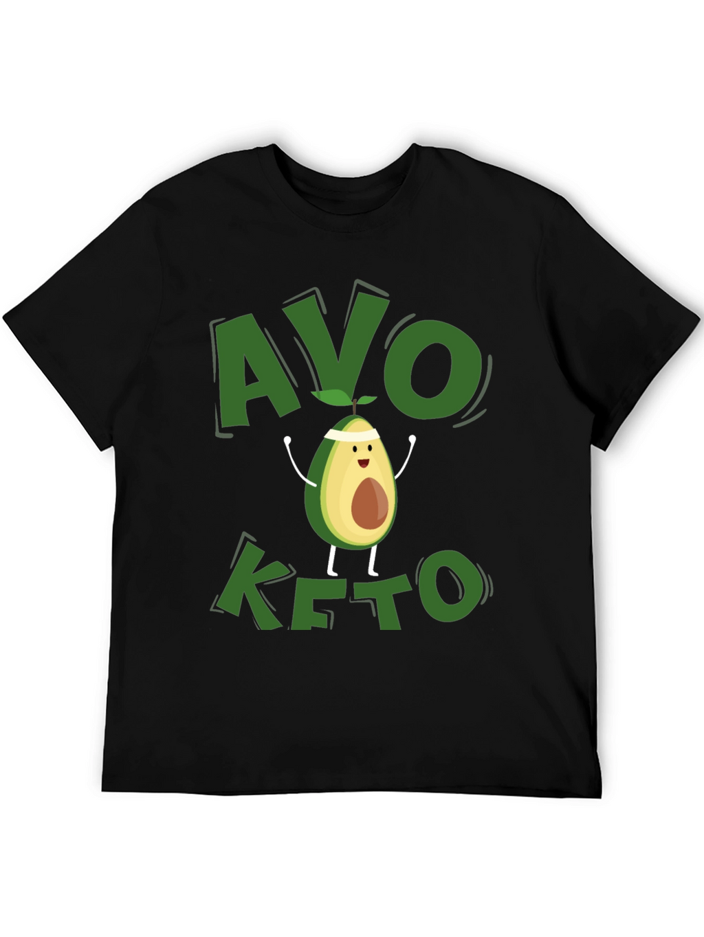 Avo Keto Black T-Shirt - Avocado Cartoon Design