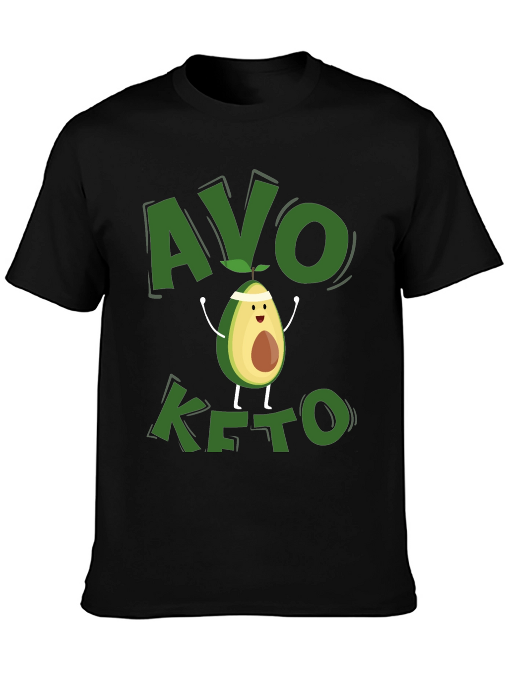 Avo Keto Black T-Shirt - Avocado Cartoon Design