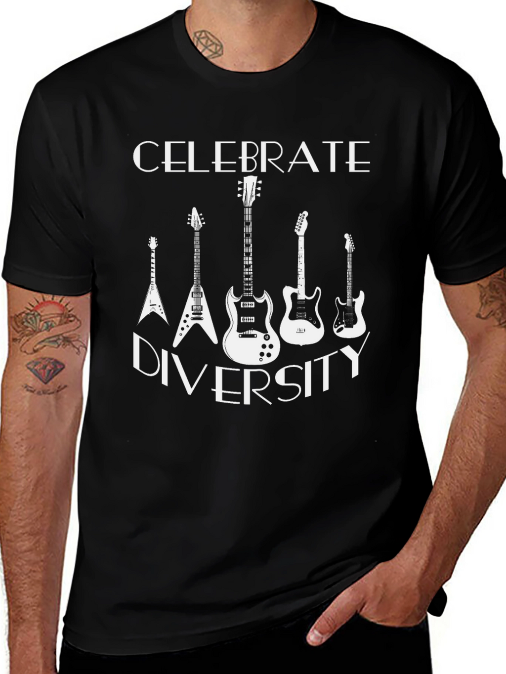 Celebrate Diversity Guitar Graphic Tee - Black