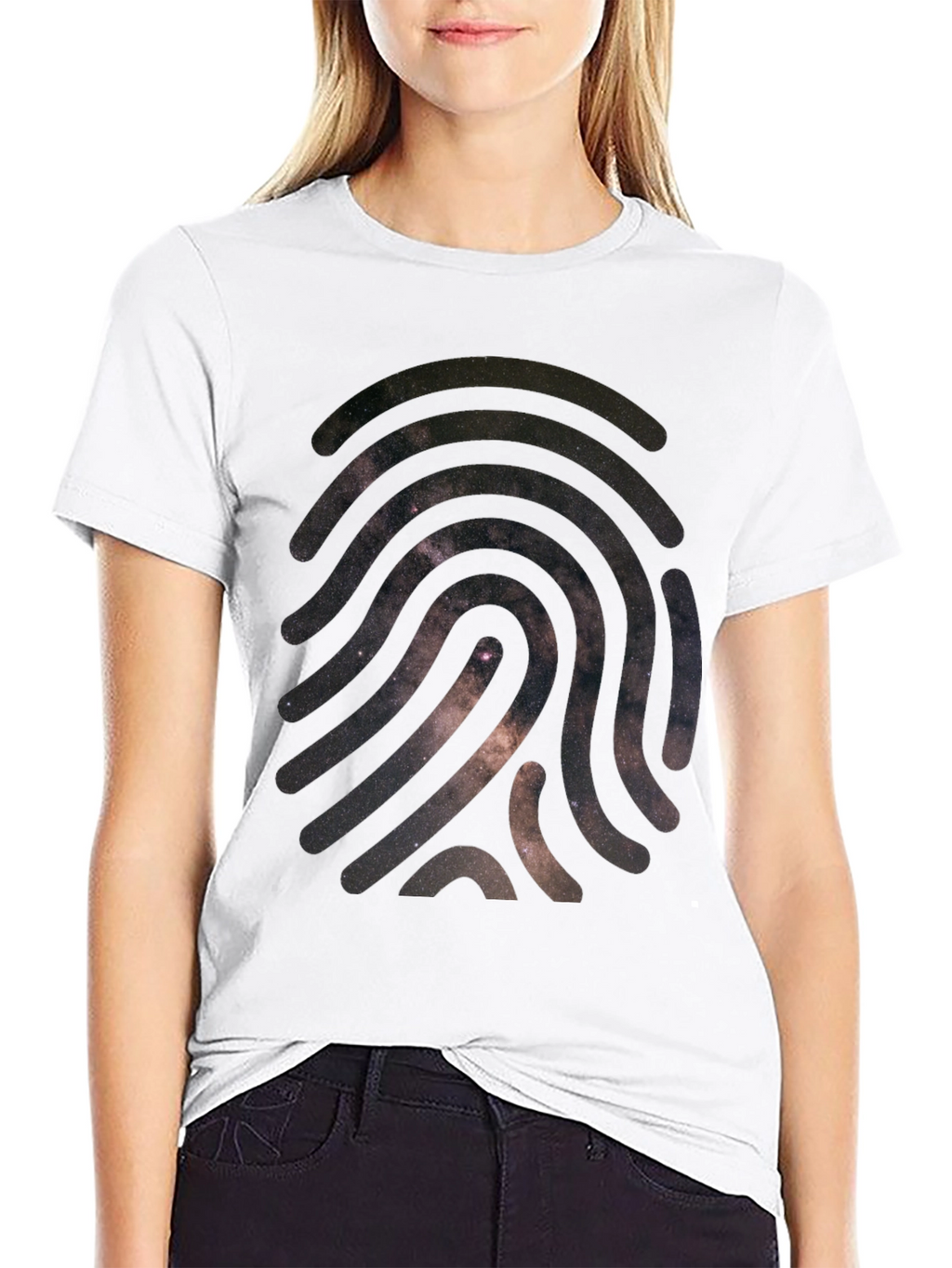 Cosmic Fingerprint Graphic Tee - Black Cotton Blend
