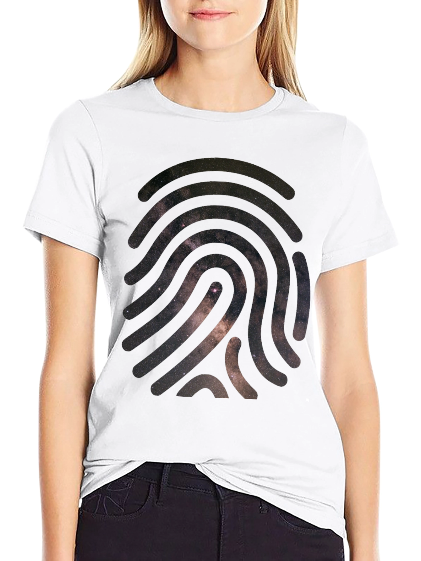 Cosmic Fingerprint Graphic Tee - Black Cotton Blend