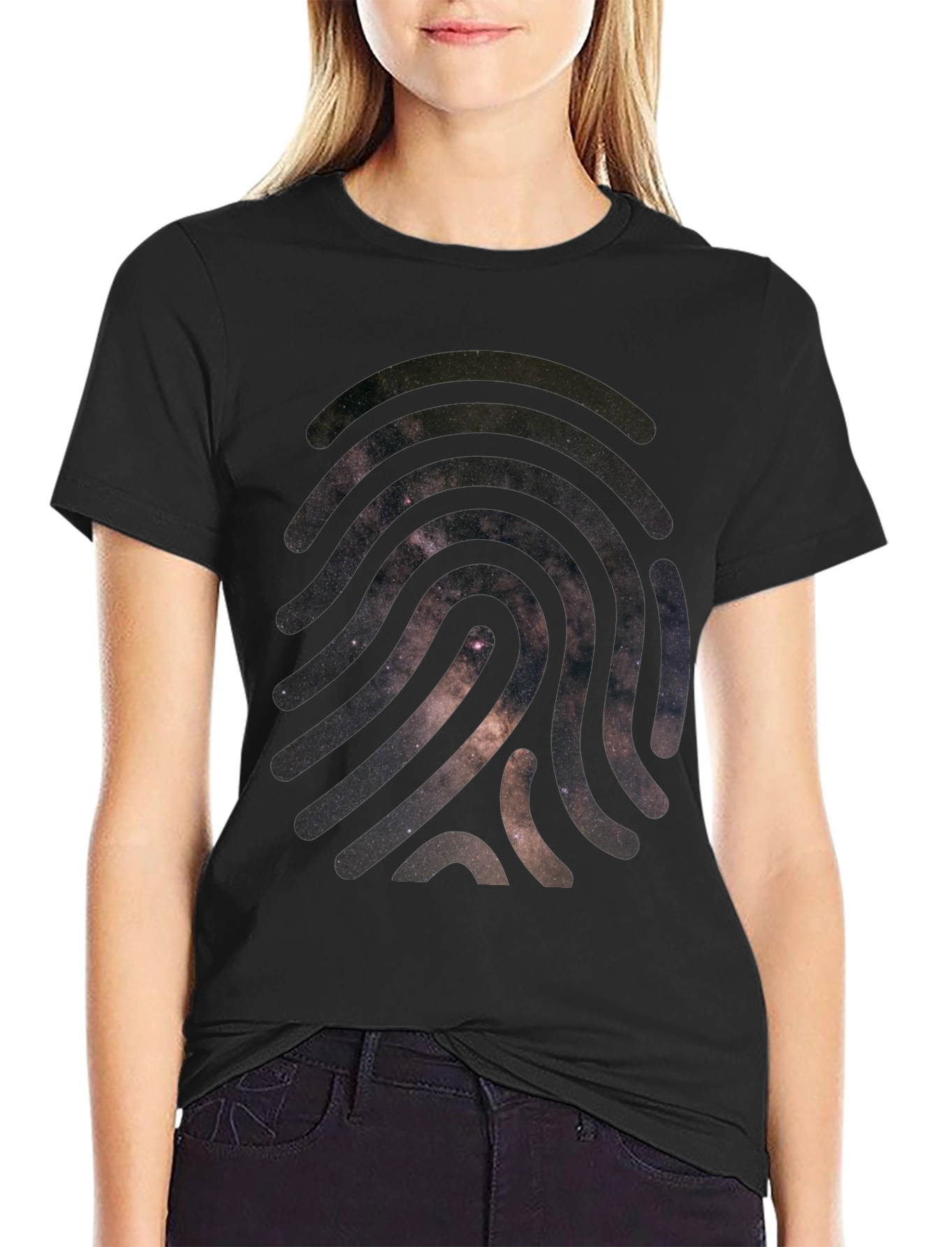Cosmic Fingerprint Graphic Tee - Black Cotton Blend