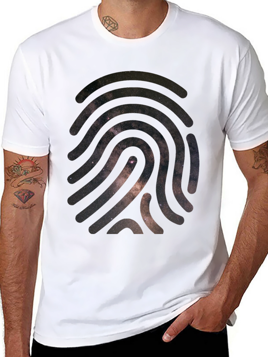 Cosmic Fingerprint Graphic Tee - Black Cotton Blend