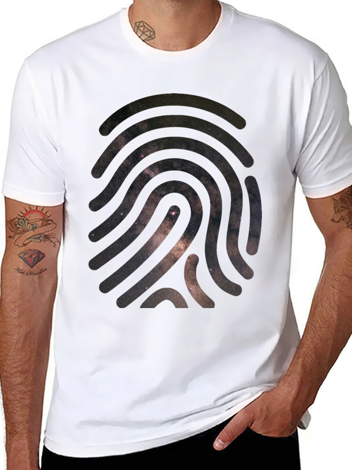 Cosmic Fingerprint Graphic Tee - Black Cotton Blend