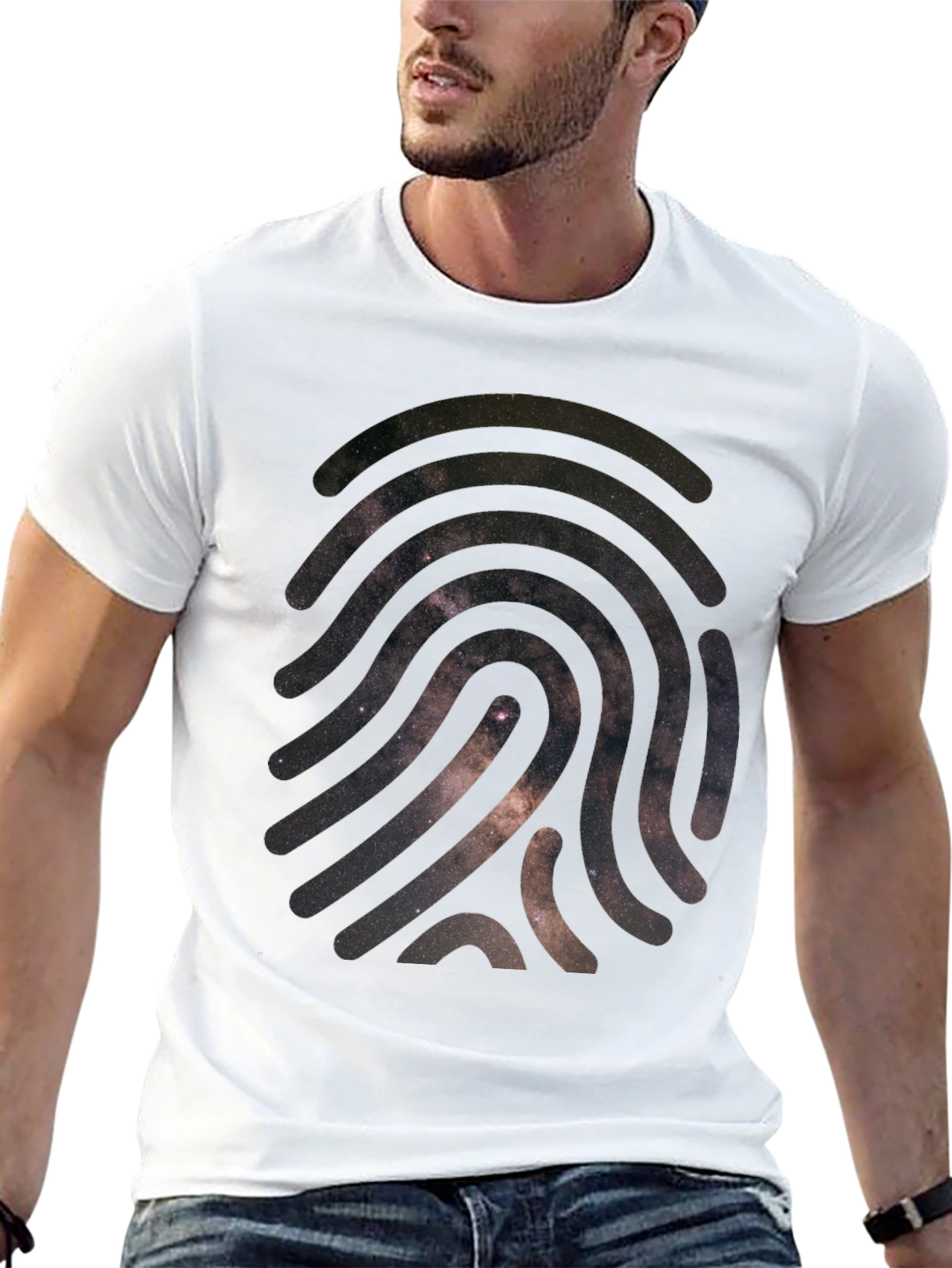 Cosmic Fingerprint Graphic Tee - Black Cotton Blend