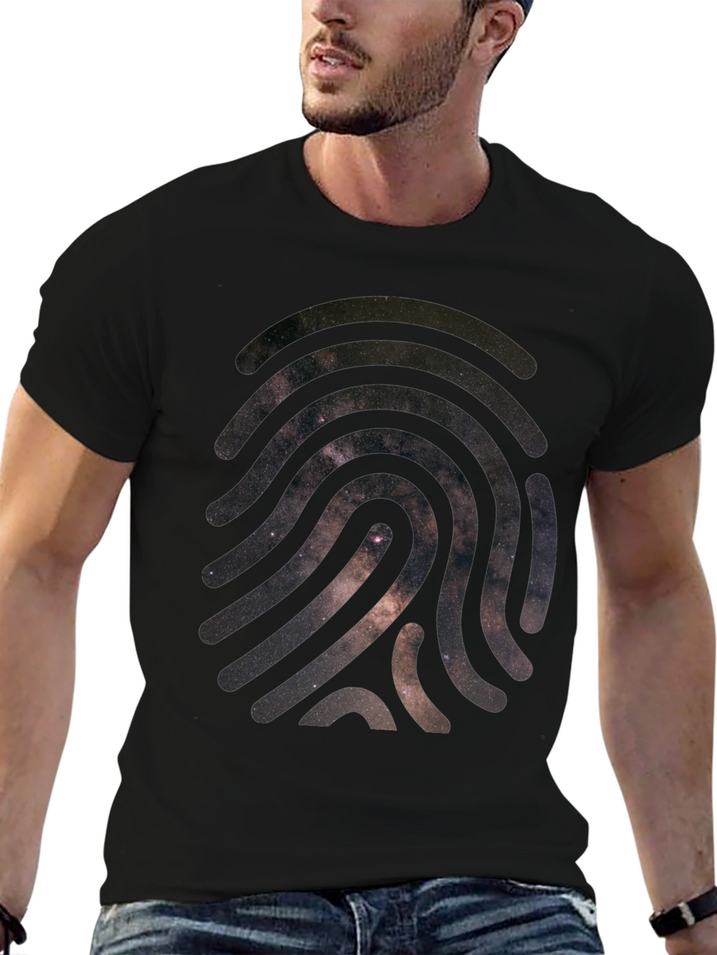 Cosmic Fingerprint Graphic Tee - Black Cotton Blend