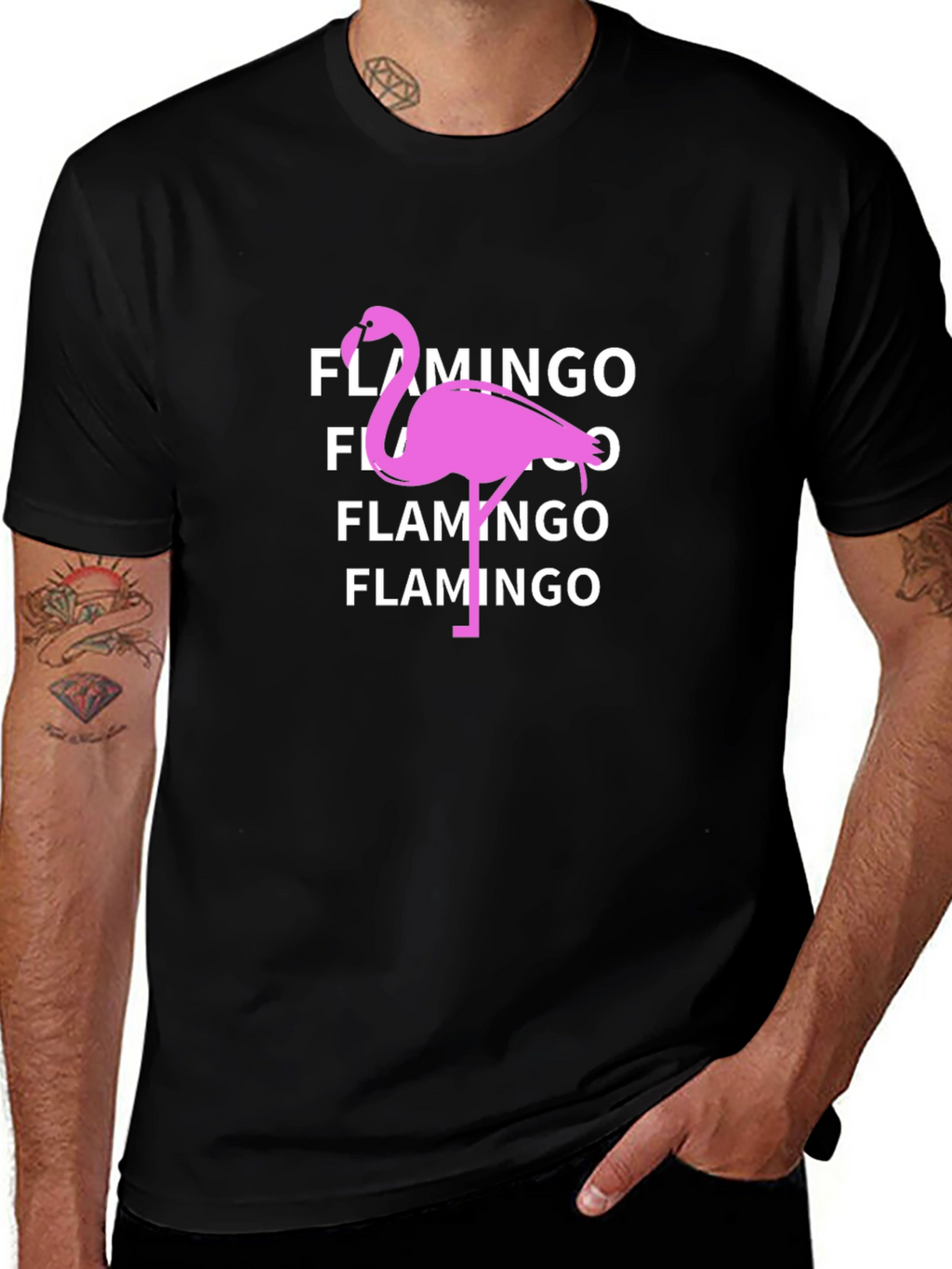 Flamingo Graphic Tee - Black Cotton T-Shirt