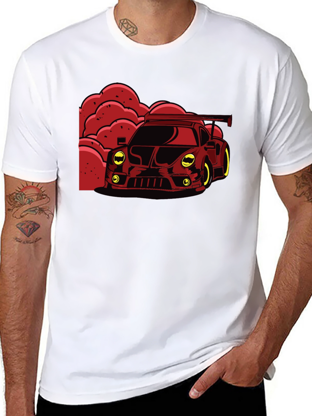 Red Race Car Graphic Black T-Shirt