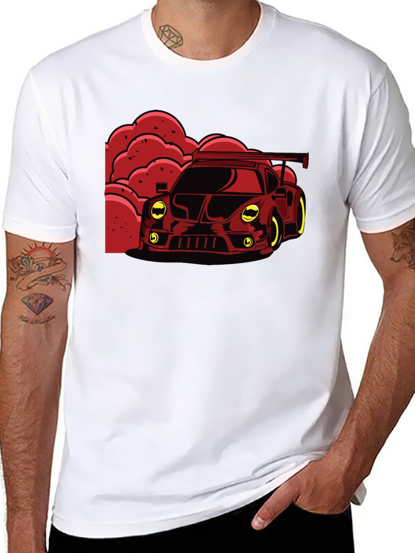 Red Race Car Graphic Black T-Shirt