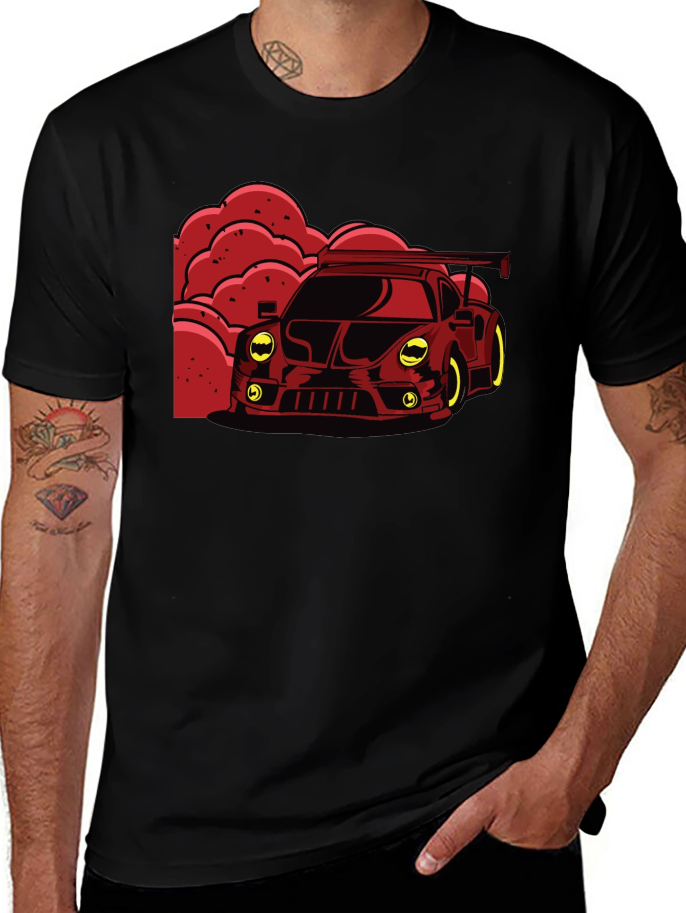 Red Race Car Graphic Black T-Shirt