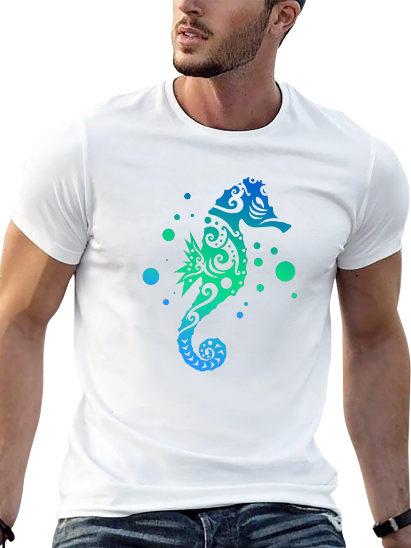 Gradient Seahorse Graphic T-Shirt - Black