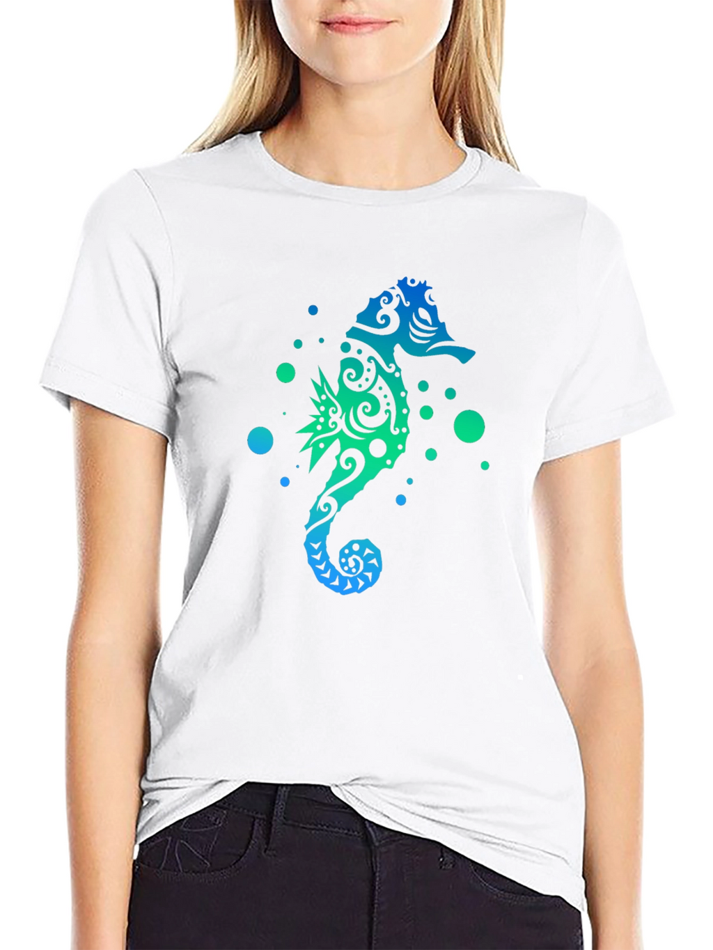 Gradient Seahorse Graphic T-Shirt - Black