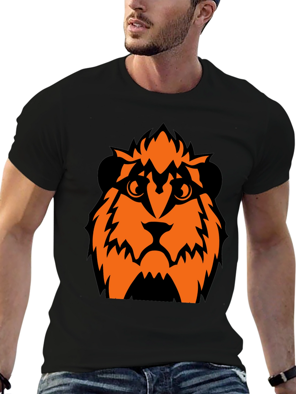Orange Lion Graphic Black T-Shirt