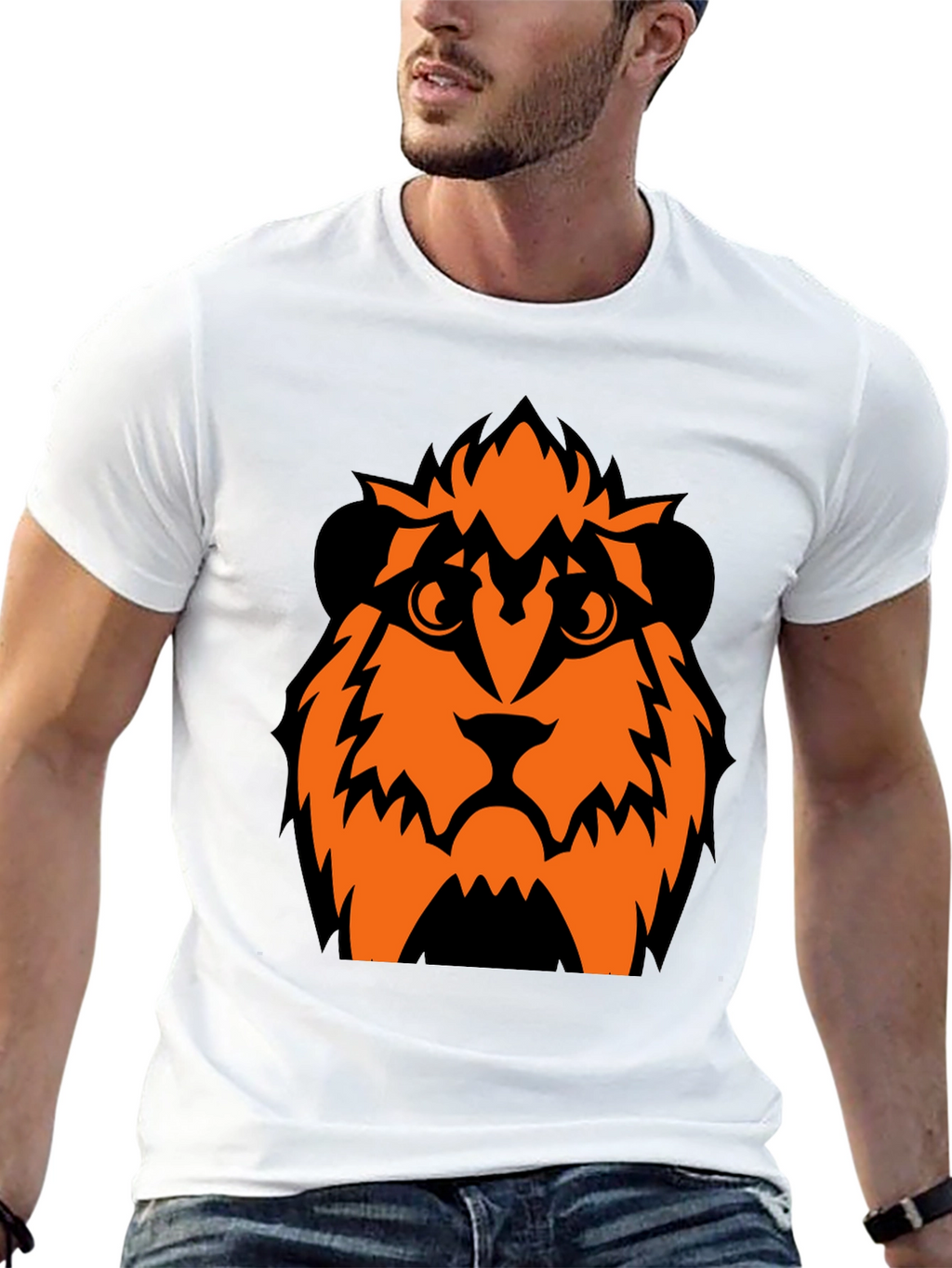 Orange Lion Graphic Black T-Shirt