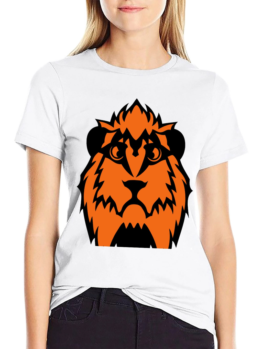 Orange Lion Graphic Black T-Shirt