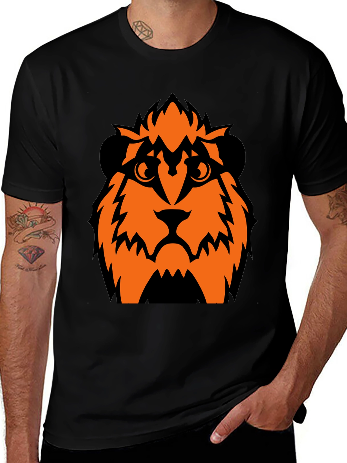 Orange Lion Graphic Black T-Shirt
